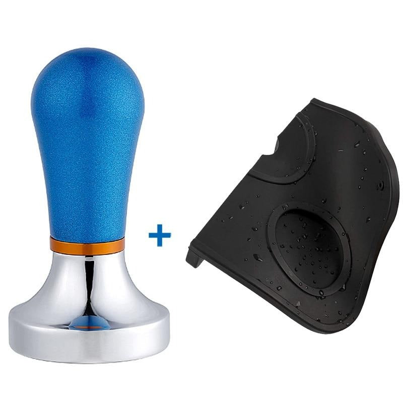 BORREY Stainless Steel Coffee Tamper 57mm Coffee Powder Hammer Flat Silicone Coffee Tamper Holder