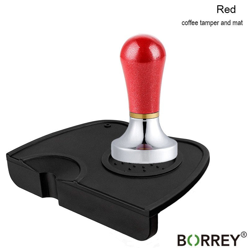 BORREY Stainless Steel Coffee Tamper 57mm Coffee Powder Hammer Flat Silicone Coffee Tamper Holder