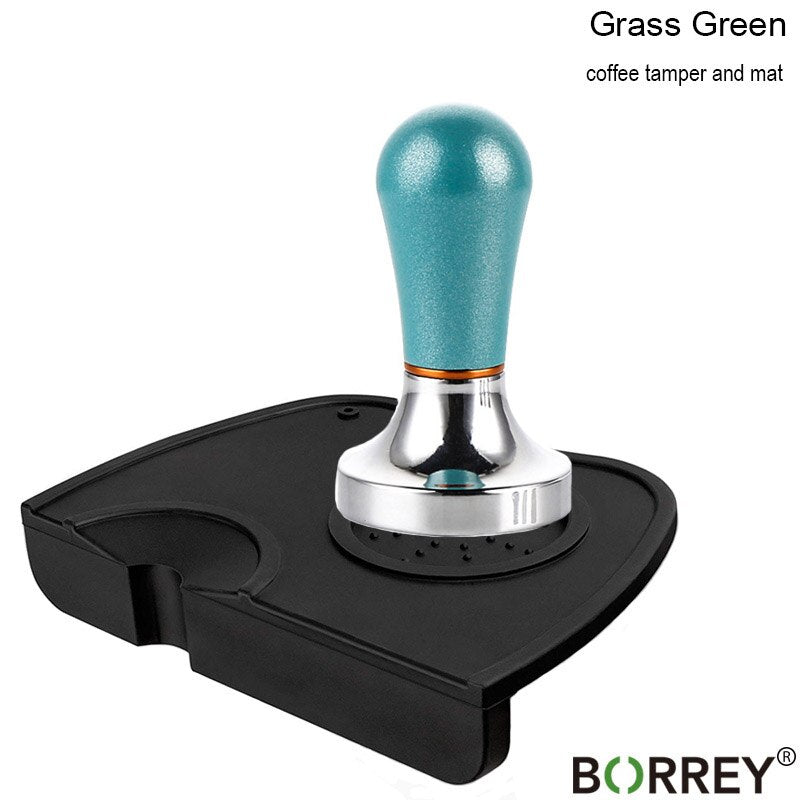 BORREY Stainless Steel Coffee Tamper 57mm Coffee Powder Hammer Flat Silicone Coffee Tamper Holder