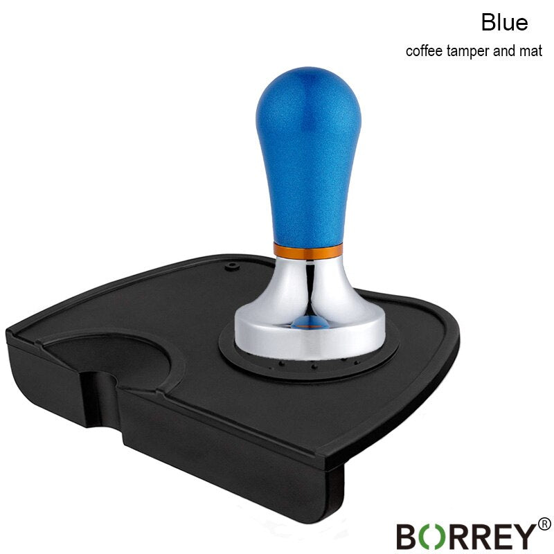 BORREY Stainless Steel Coffee Tamper 57mm Coffee Powder Hammer Flat Silicone Coffee Tamper Holder