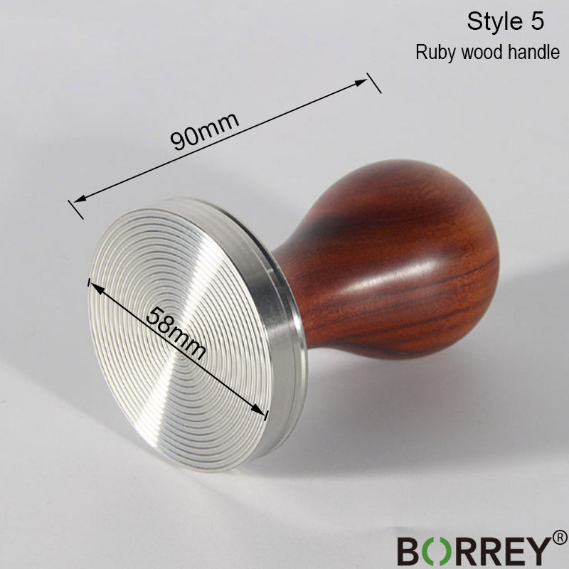 BORREY Espresso Coffee Tamper 58mm Stainless Steel Coffee Tamper Stand With Solid Wood Handle