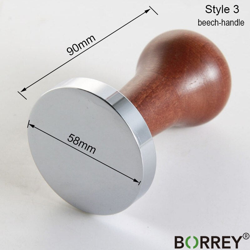 BORREY Espresso Coffee Tamper 58mm Stainless Steel Coffee Tamper Stand With Solid Wood Handle