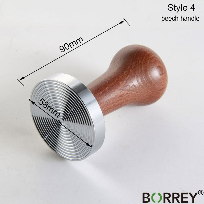BORREY Espresso Coffee Tamper 58mm Stainless Steel Coffee Tamper Stand With Solid Wood Handle