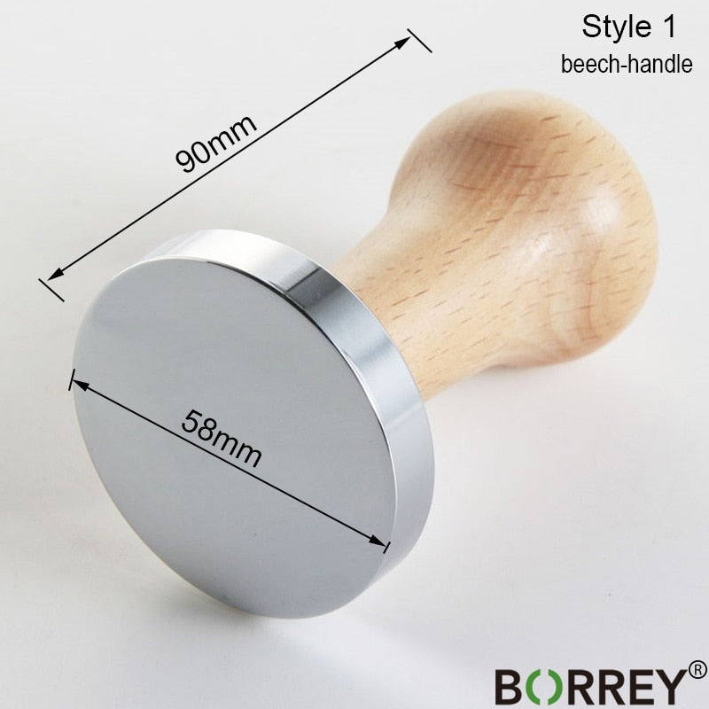 BORREY Espresso Coffee Tamper 58mm Stainless Steel Coffee Tamper Stand With Solid Wood Handle