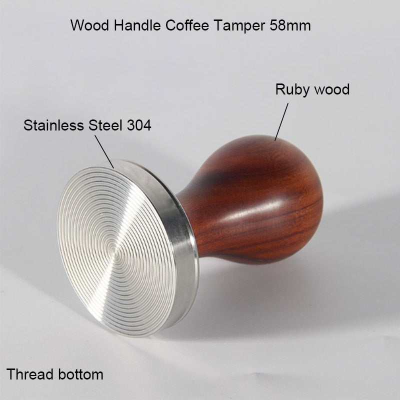 BORREY Espresso Coffee Tamper 58mm Stainless Steel Coffee Tamper Stand With Solid Wood Handle