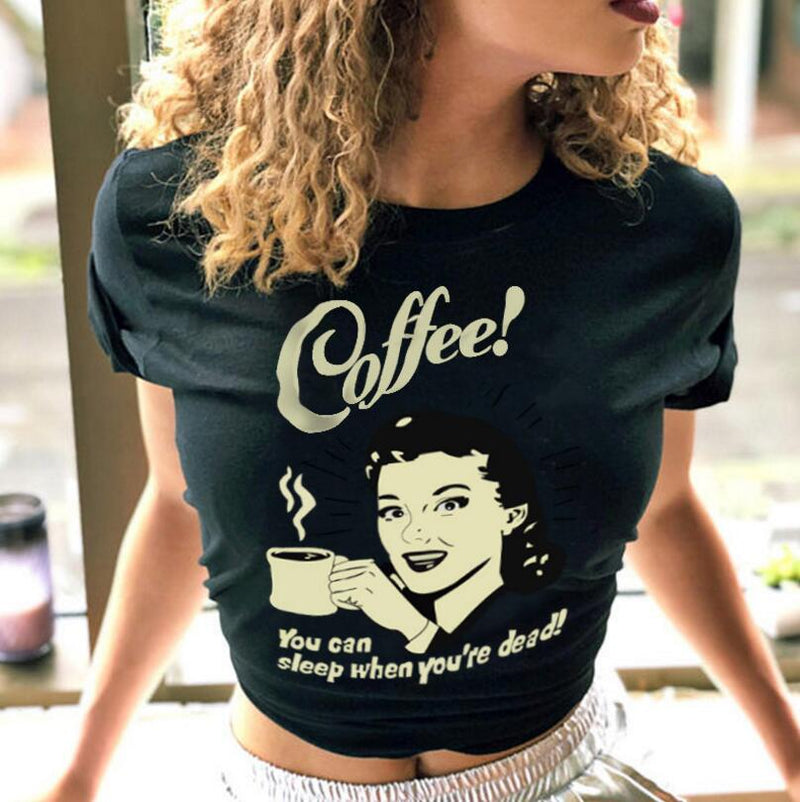Beautiful woman drinking coffee Print Women tshirt 100%Cotton Casual Funny t shirt For Lady Girl Tee