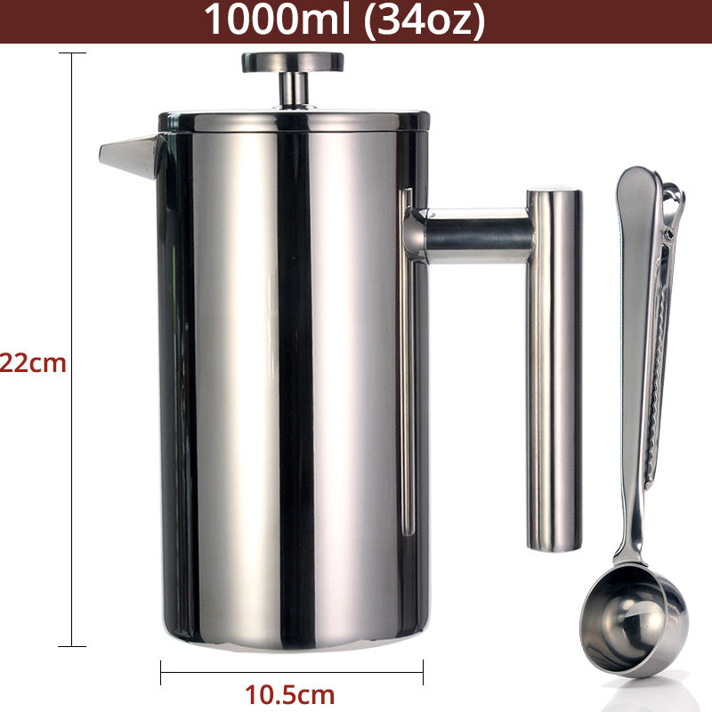 Best French Press Coffee Maker - Double Wall 304 Stainless Steel - Keeps Brewed Coffee or Tea