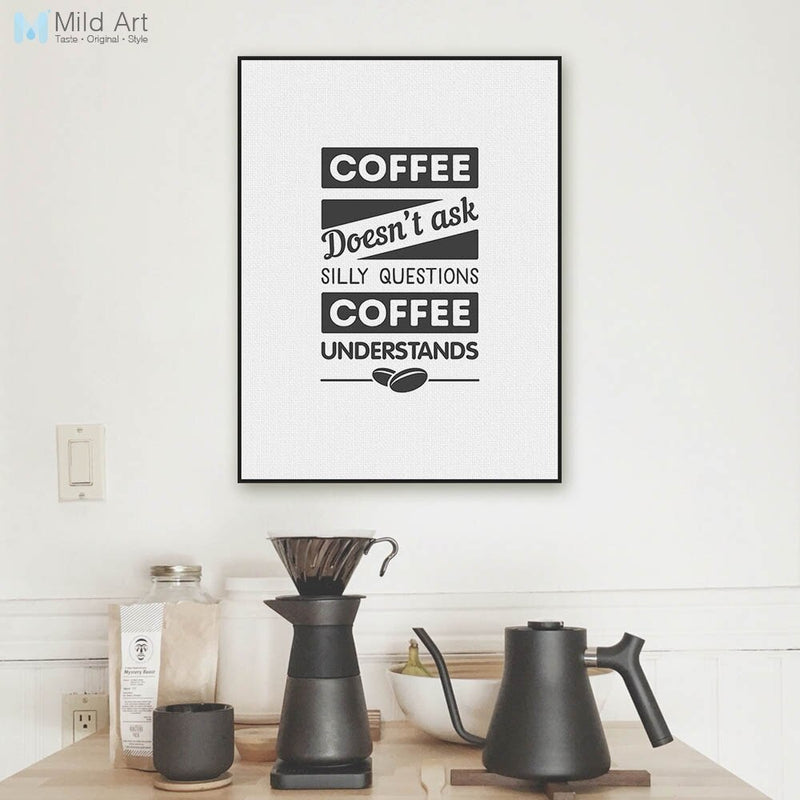 Black and White Coffee Quote Typography Poster Print Vintage Nordic Kitchen Wall Art Picture Cafe