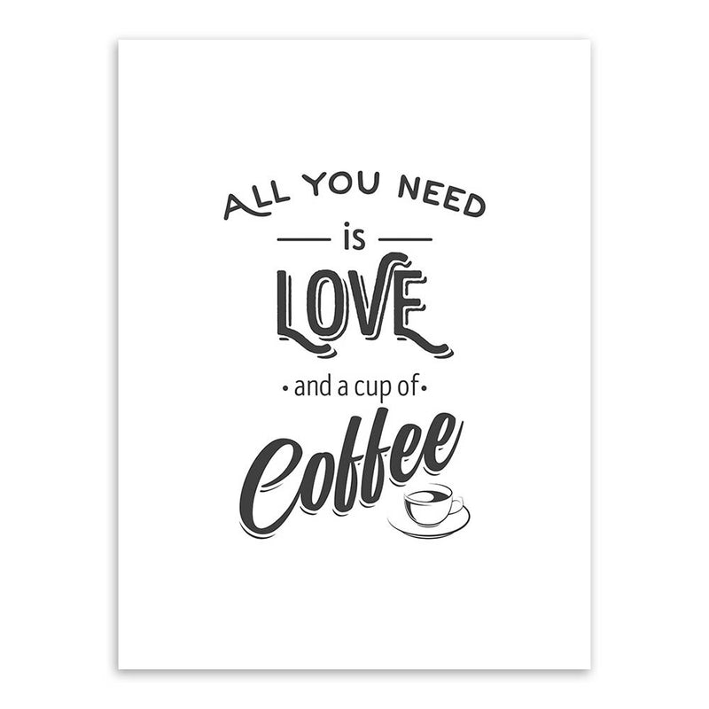 Black and White Coffee Quote Typography Poster Print Vintage Nordic Kitchen Wall Art Picture Cafe