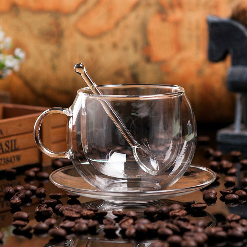 Bodum Pavina Design Anti Scald Double Layer Two Walled Coffee Cafe Tea Cups Saucers Sets Plate