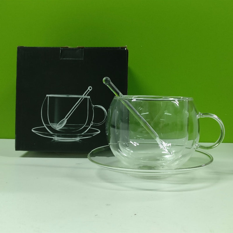 Bodum Pavina Design Anti Scald Double Layer Two Walled Coffee Cafe Tea Cups Saucers Sets Plate
