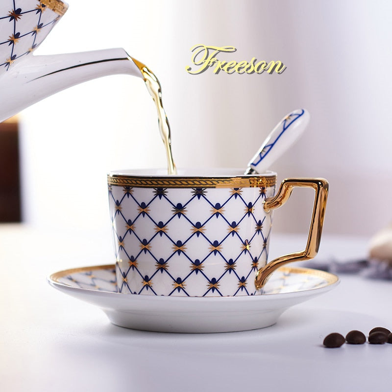 Bone China Coffee Cup Saucer Spoon Set 200ml Nordic Tea Cup Golden Porcelain Tea Set Advanced