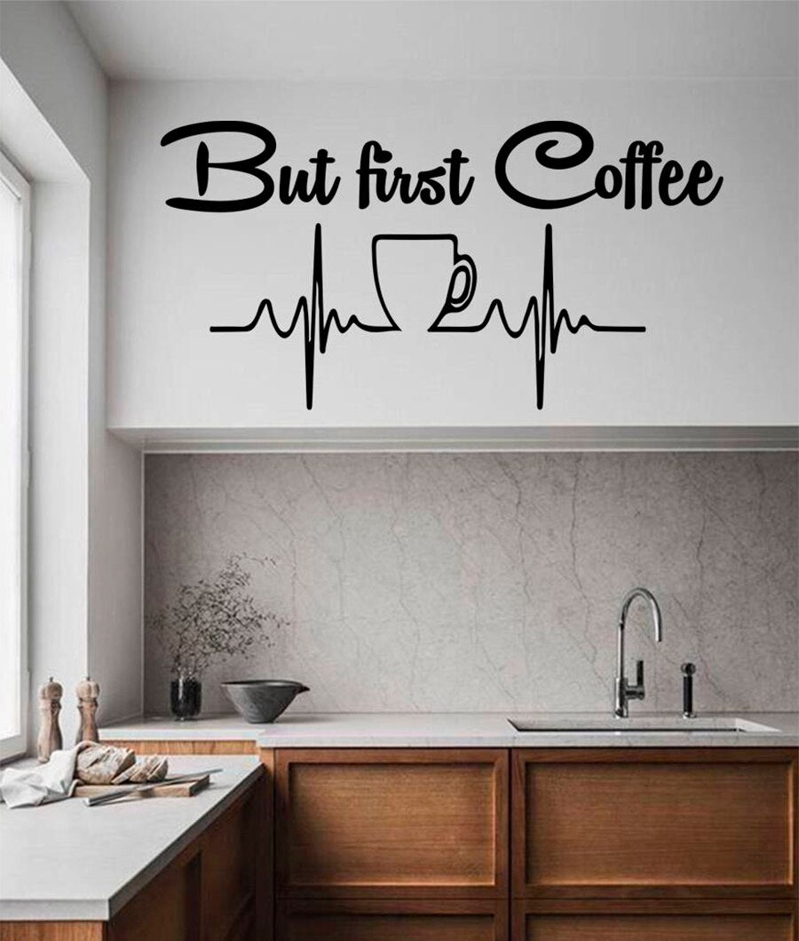 But First Coffee Wall Quote Kitchen Decor Vinyl Art Decal Stickers Heart  Mug