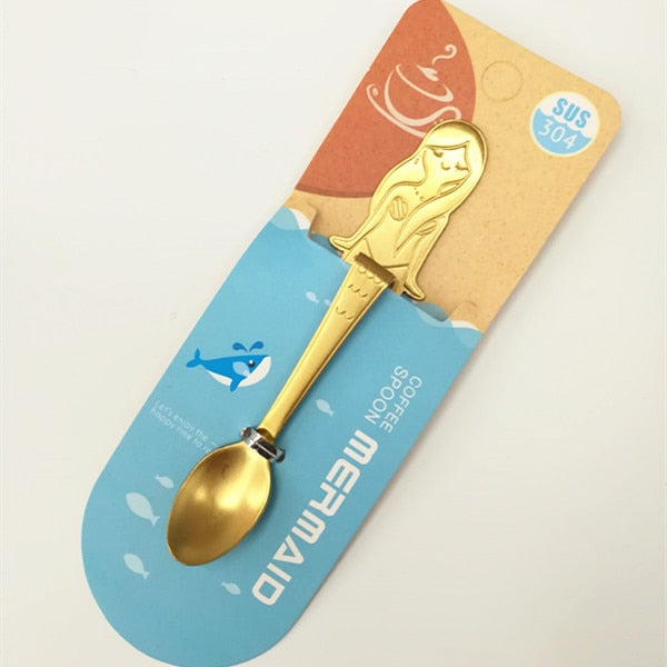 CHANOVEL 1Pcs 304 Stainless Steel Mermaid Spoon Creative Coffee Spoon Ice Cream Candy Teaspoon