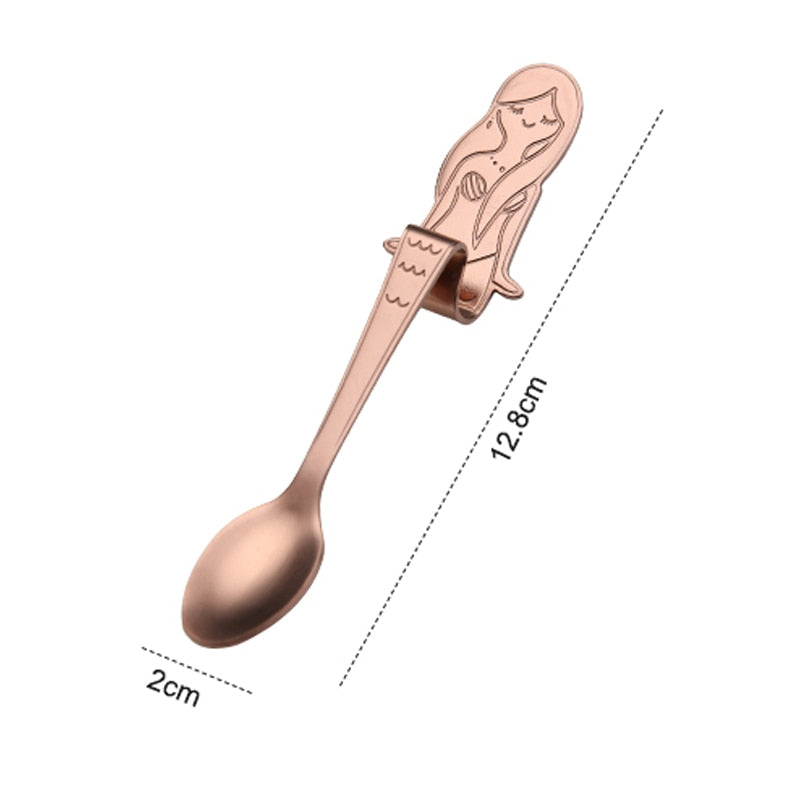 CHANOVEL 1Pcs 304 Stainless Steel Mermaid Spoon Creative Coffee Spoon Ice Cream Candy Teaspoon