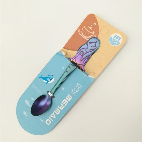 CHANOVEL 1Pcs 304 Stainless Steel Mermaid Spoon Creative Coffee Spoon Ice Cream Candy Teaspoon