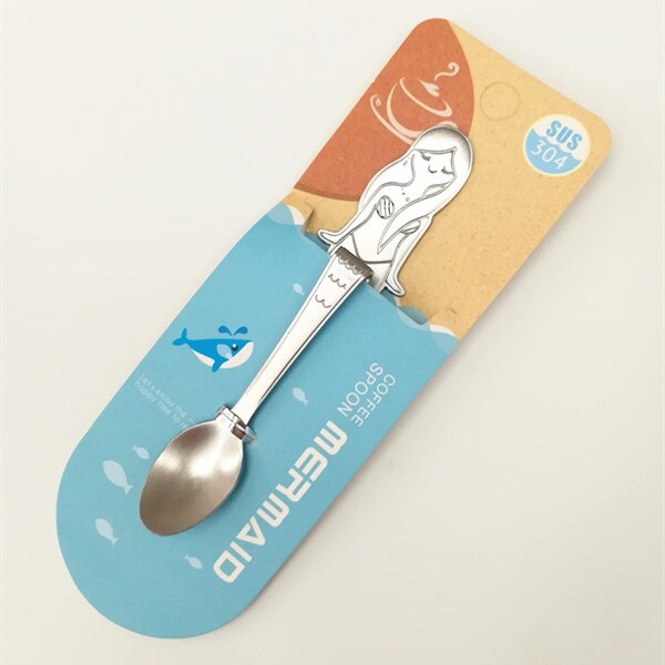 CHANOVEL 1Pcs 304 Stainless Steel Mermaid Spoon Creative Coffee Spoon Ice Cream Candy Teaspoon