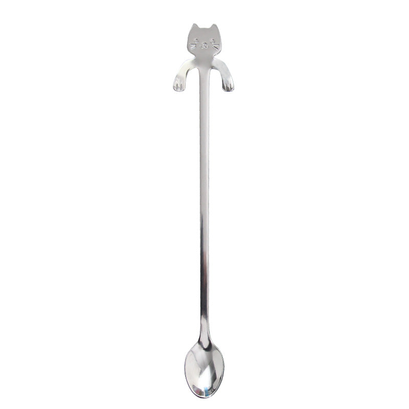CHANOVEL 1Pcs Stainless Steel Cartoon Cat Spoon Creative Coffee Spoon Ice Cream Candy Teaspoon