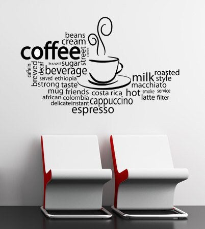 Cafe Wall Decals Removable Coffee Style Wall Sticker Restaurant Cafe Shop Decoration Removable