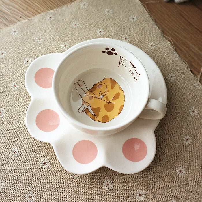 Cartoon Cat Coffee Set Creative Milk Breakfast Cups & Saucers Ceramic Cups Cartoon Gift