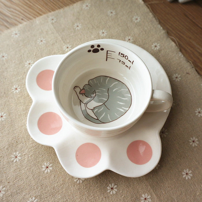 Cartoon Cat Coffee Set Creative Milk Breakfast Cups & Saucers Ceramic Cups Cartoon Gift