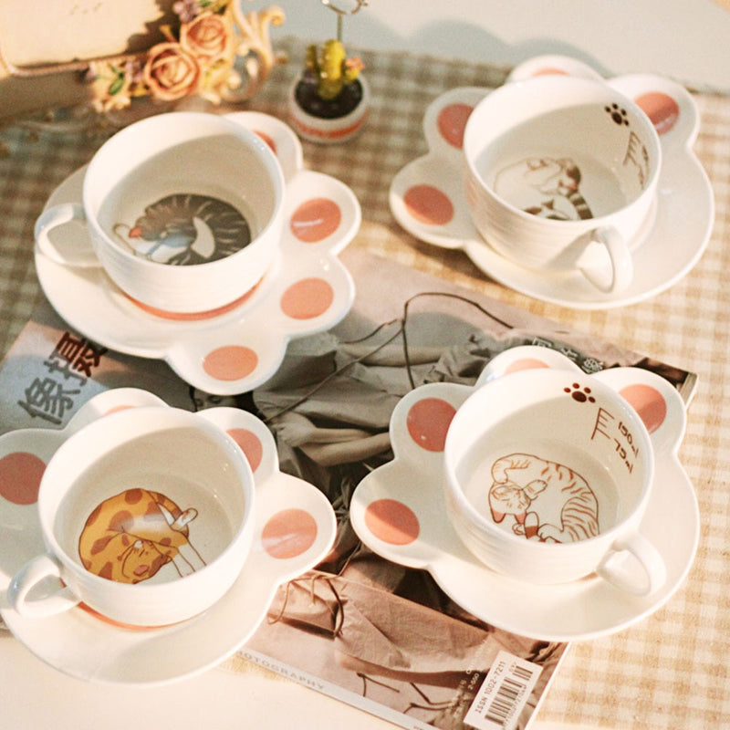 Cartoon Cat Coffee Set Creative Milk Breakfast Cups & Saucers Ceramic Cups Cartoon Gift