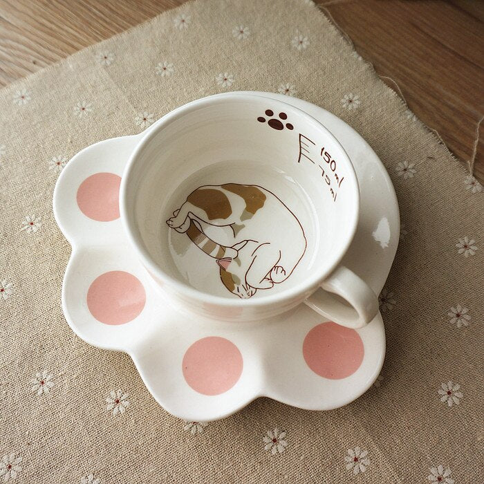 Cartoon Cat Coffee Set Creative Milk Breakfast Cups & Saucers Ceramic Cups Cartoon Gift