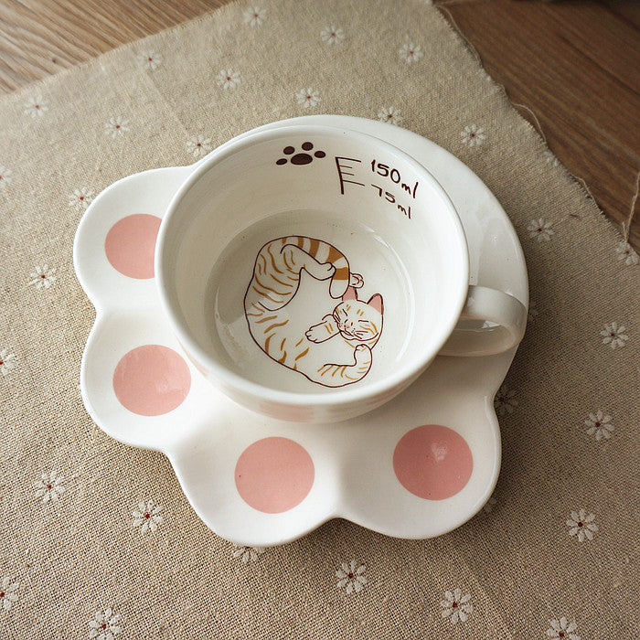 Cartoon Cat Coffee Set Creative Milk Breakfast Cups & Saucers Ceramic Cups Cartoon Gift