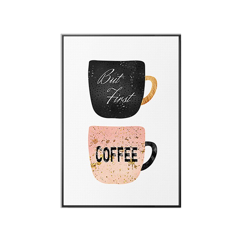Cartoon Coffee Cup Afternoon Tea Canvas Painting Poster Print Cute Wall Art For Dining Room Cafe HD