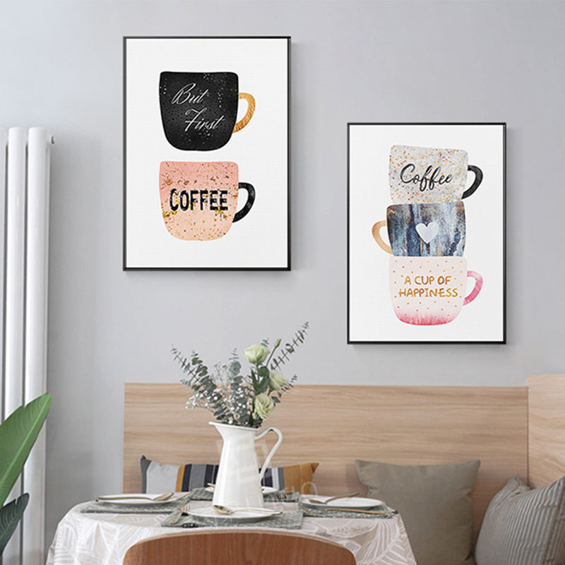 Cartoon Coffee Cup Afternoon Tea Canvas Painting Poster Print Cute Wall Art For Dining Room Cafe HD