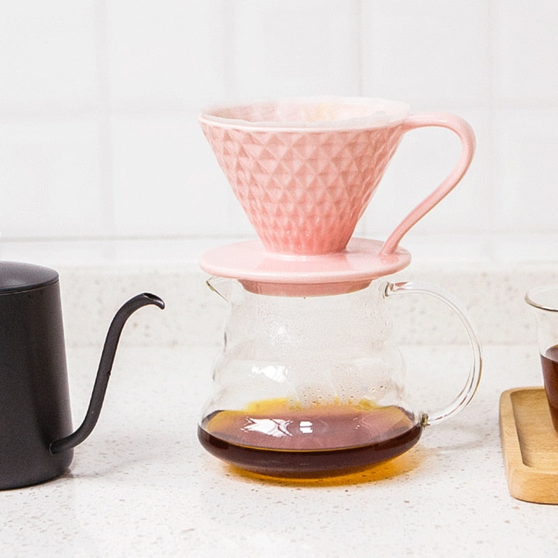 Ceramic Coffee Filters V60 Coffee Drip Filter Cup Diamond shape Permanent Pour Over Coffee Maker