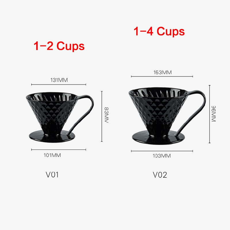 Ceramic Coffee Filters V60 Coffee Drip Filter Cup Diamond shape Permanent Pour Over Coffee Maker