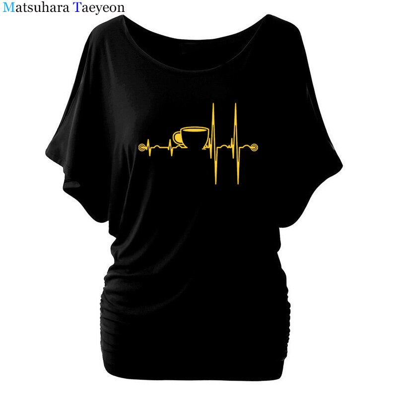 Coffee Heartbeat Graphic Tees Women Tumblr Hipster Punk Harajuku T-shirt Summer Funny T-Shirts