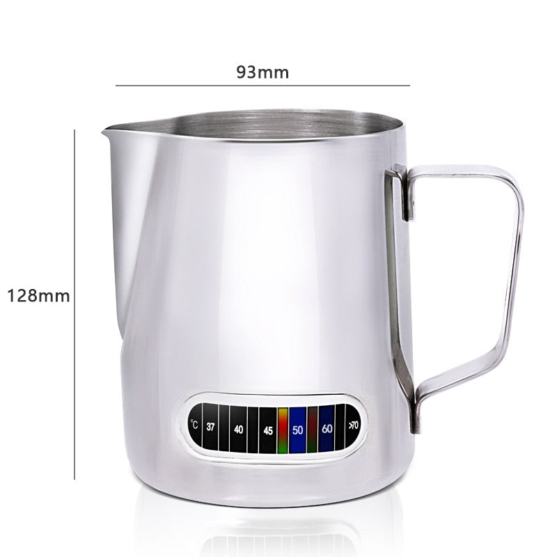Coffee Milk Frothing Pitcher With Built-In Thermometer, Stainless Steel (20oz / 600 ml)