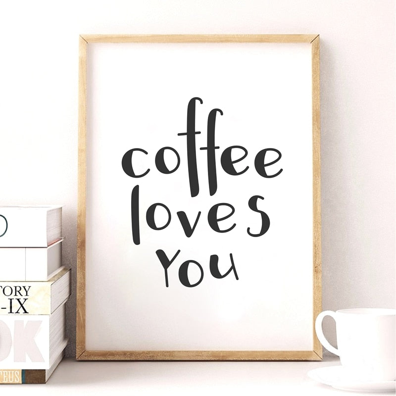 Coffee Quote Canvas Art Print Poster, Simple Style Wall Pictures for Home Decoration Coffee Decor