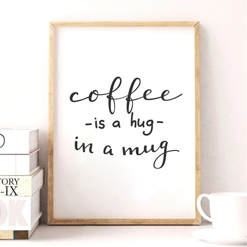 Coffee Quote Canvas Art Print Poster, Simple Style Wall Pictures for Home Decoration Coffee Decor
