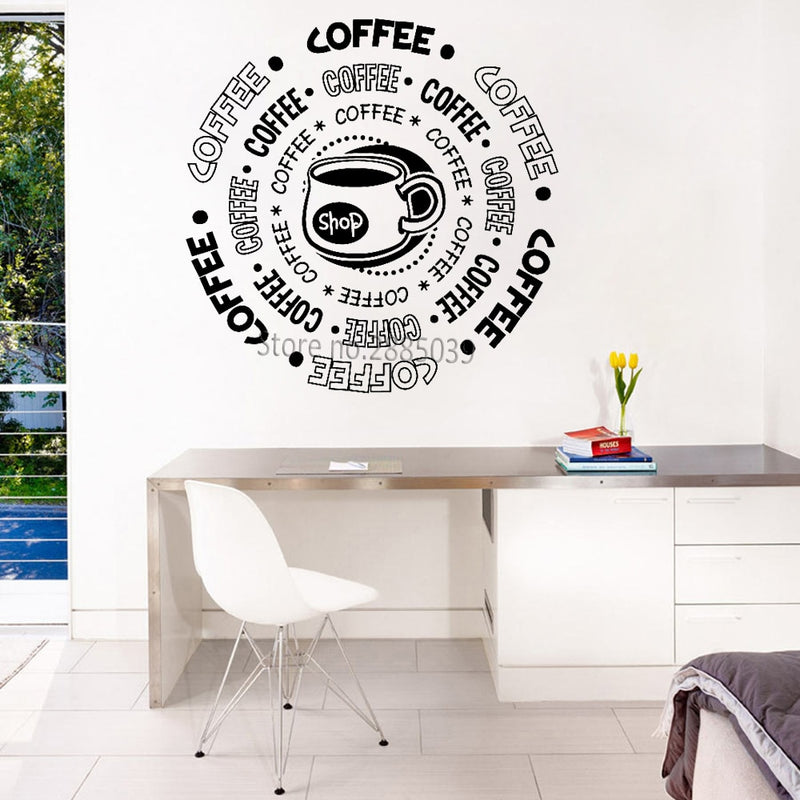 Coffee Shop Sticker Vinyl Wall Decal Coffee cup Word Posters Art Coffee Store Wall Decor Wallpaper
