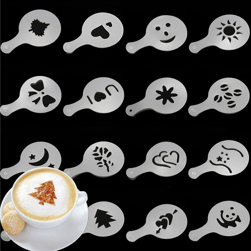 Coffee Stencils 16pcs/Set Drawing Die Tools Fancy Coffee Printing Model Plastic Spray Template