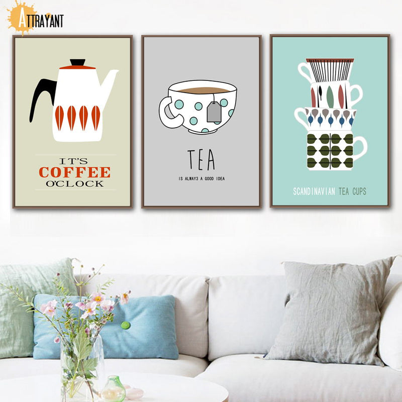 Coffee Tea Cups Wall Art Canvas Painting Nordic Posters And Prints Wall Pictures for Living Home Decor