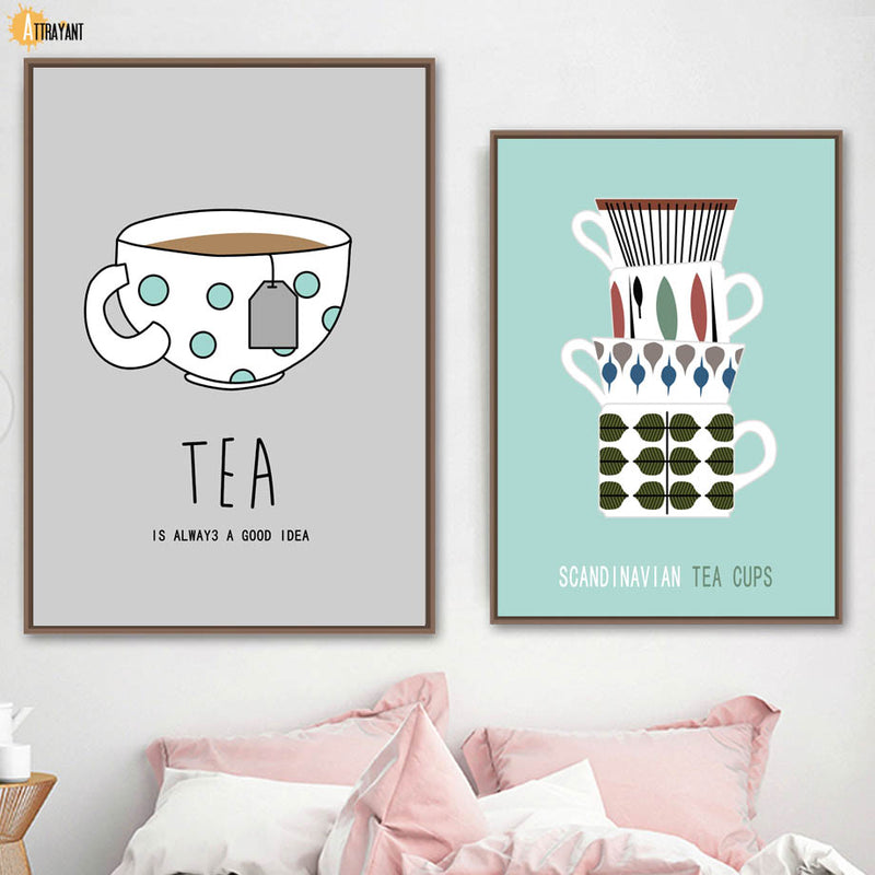 Coffee Tea Cups Wall Art Canvas Painting Nordic Posters And Prints Wall Pictures for Living Home Decor