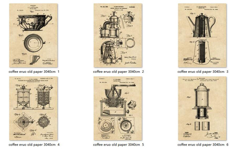 Coffee Vintage Patent Illustration Art Prints 6 in 1 set  Coffee Shop wall Decor Coffee Gift Coffee Wall