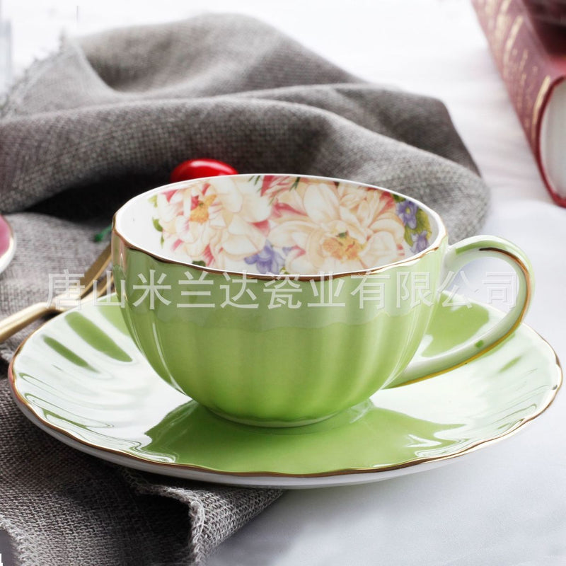 Colourful Bone China Pumpkin Coffee Cup Dish Phnom Penh Ceramics Xicaras Suit Cushaw Shape Sobretudo