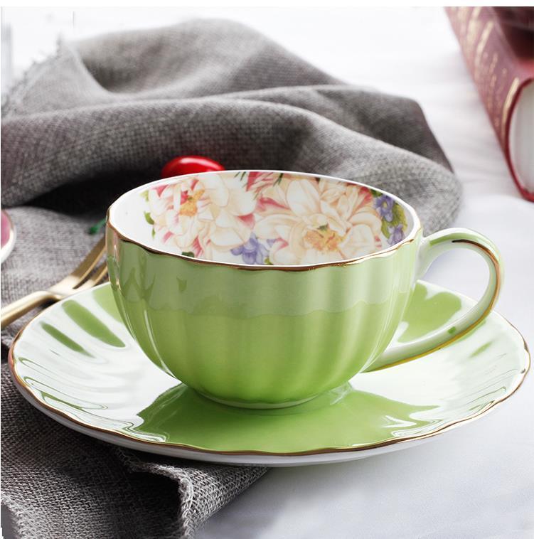 Colourful Bone China Pumpkin Coffee Cup Dish Phnom Penh Ceramics Xicaras Suit Cushaw Shape Sobretudo