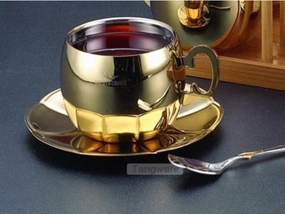 Continental 304 stainless steel coffee cup Espresso coffee set Milk tea cup  three-piece  gold