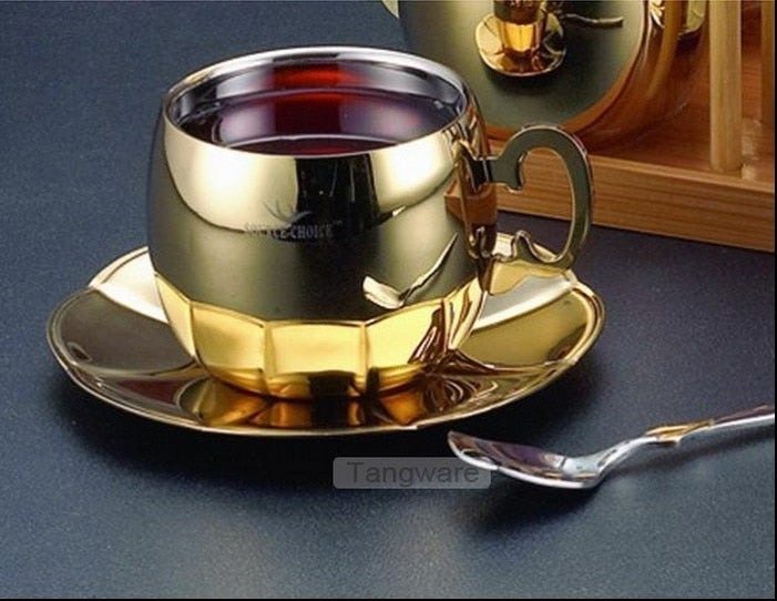 Continental 304 stainless steel coffee cup Espresso coffee set Milk tea cup  three-piece  gold