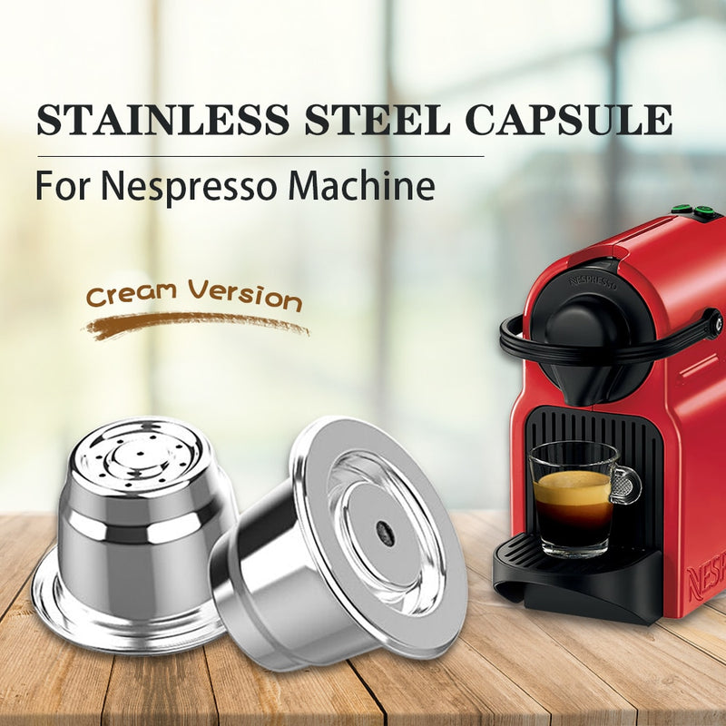 Cream Nespresso Refillable Coffee Capsule Pod Stainless Steel Espresso Coffee Filter Tamper Capsule