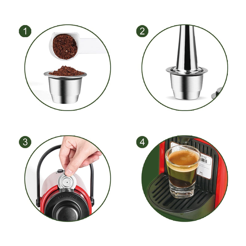 Cream Nespresso Refillable Coffee Capsule Pod Stainless Steel Espresso Coffee Filter Tamper Capsule
