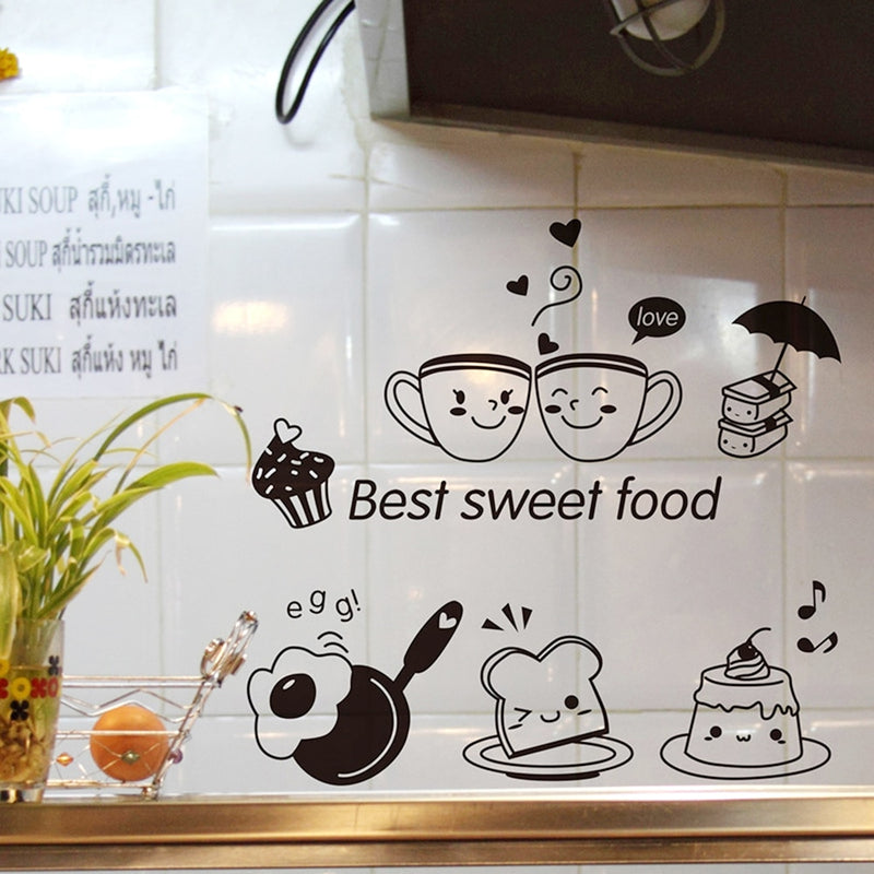 Cute DIY PVC Kitchen Wall Stickers Coffee Sweet Food Wall Decals Decoration Oven Dining Hall