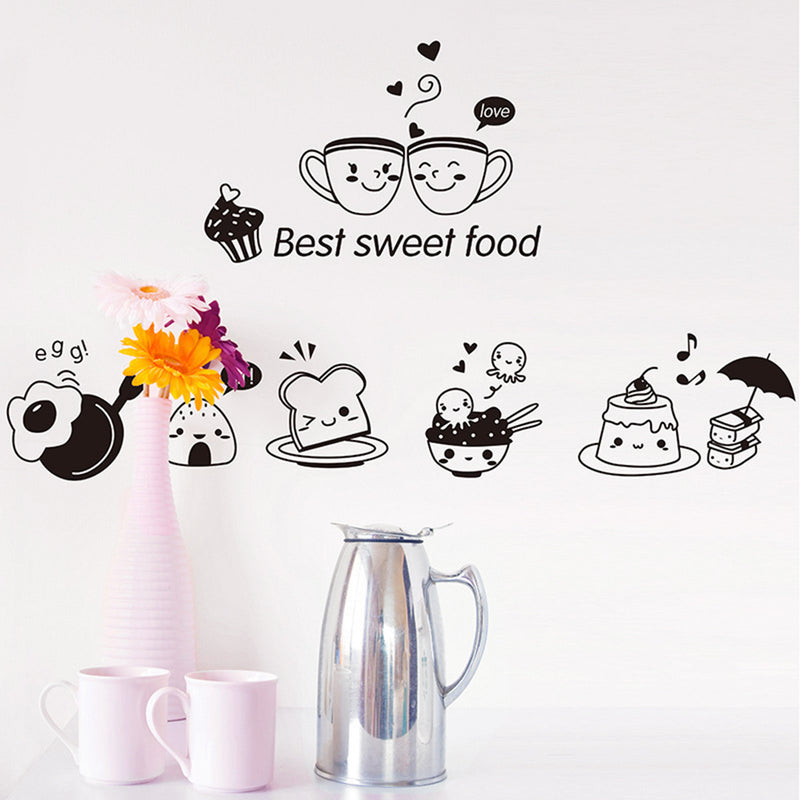 Cute DIY PVC Kitchen Wall Stickers Coffee Sweet Food Wall Decals Decoration Oven Dining Hall