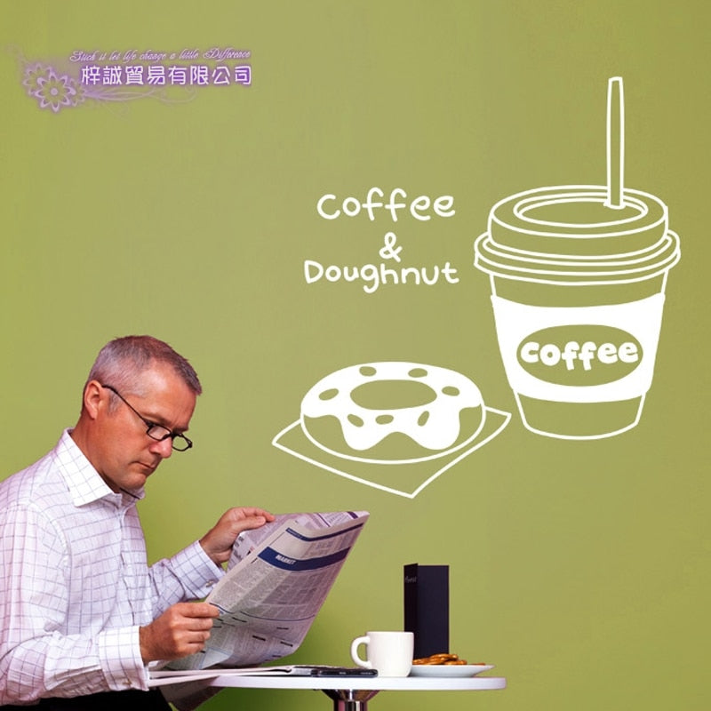 DCTAL Coffee Sticker Food Doughnut Decal Cafe Poster Vinyl Art Wall Decals Pegatina Quadro Parede